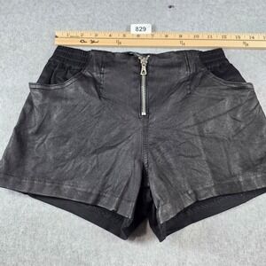 Joes Jeans Womens Black Leather Front Mixed Media Shorts Size 23 High Rise Zip